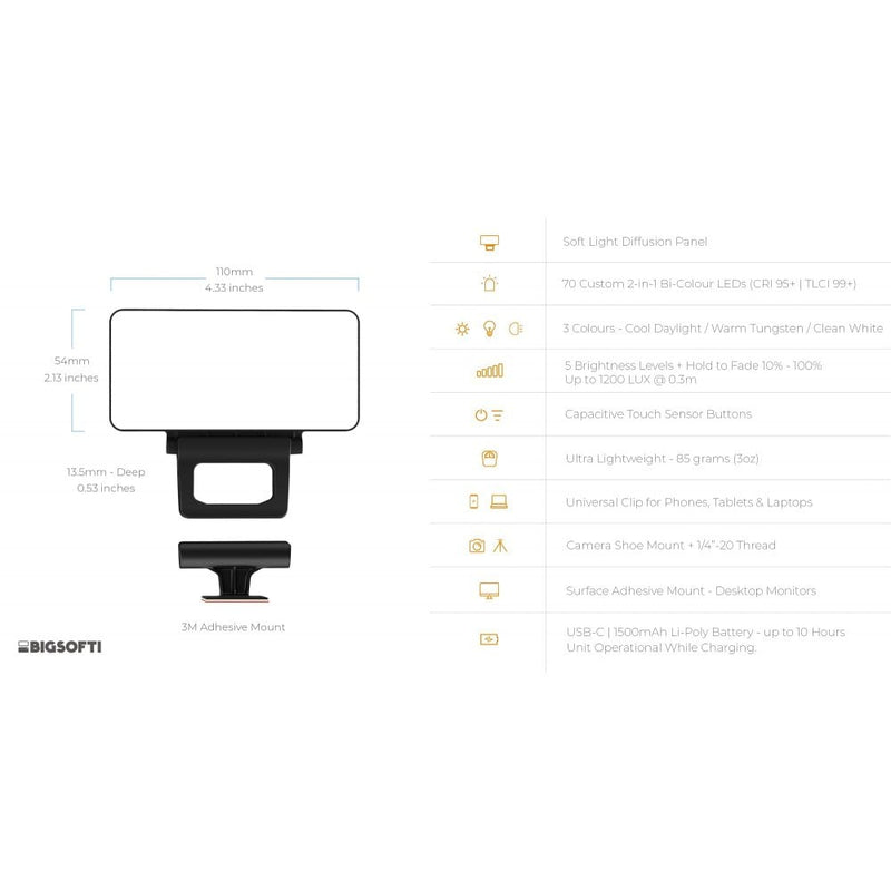 Bigsofti One + Universal Clip Portable LED Soft Light