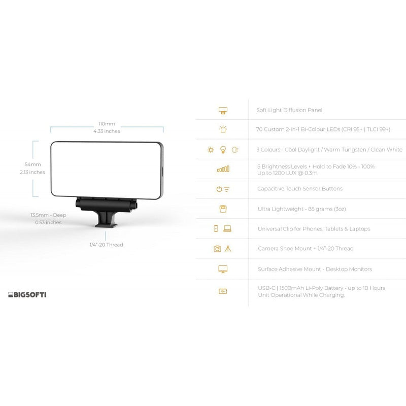 Bigsofti One + Universal Clip Portable LED Soft Light